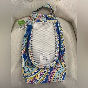 Vera Bradley Capri Blue Travel Shoe Bag With Zipper & Handle Retired NEW